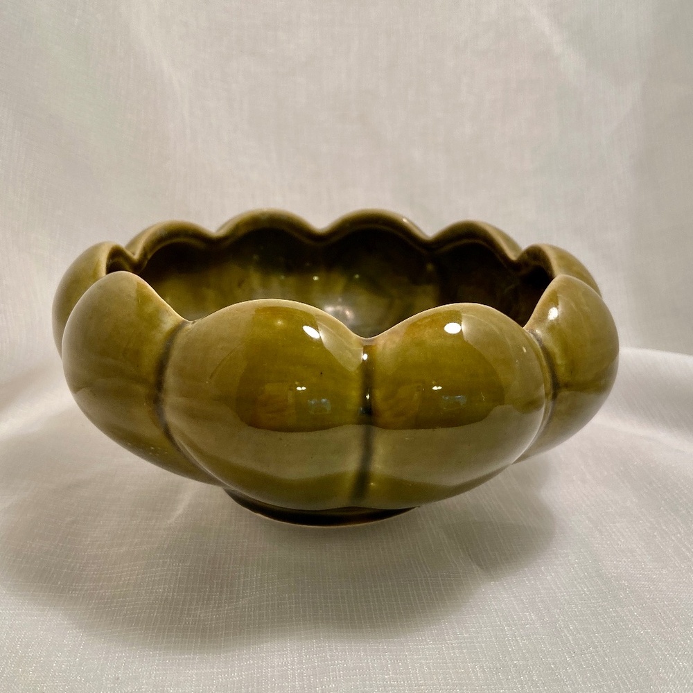 Vintage USA Lotus Flower Bowl Planter Art Pottery Green